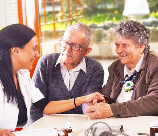 Social worker with elderly couple